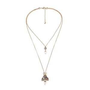 Abalone Beetle Rhinestone Pearl Crystal Layered Vintage Gold Pendant Necklace